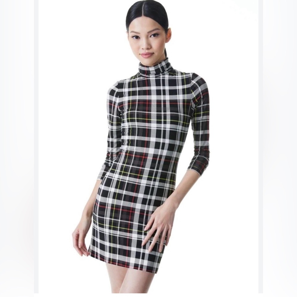 Alice + Olivia X Revolve Delora Turtleneck Plaid Mini Dress Size 4.